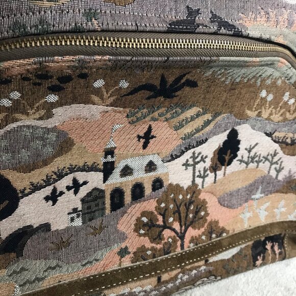 Vtg French Luggage Co Tapestry Brown Suede Luggage Set Countryside with Unicorn - Picture 12 of 16